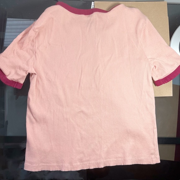 Solid ribbed knit top, knit T-shirt, pink, size M - Picture 2 of 3